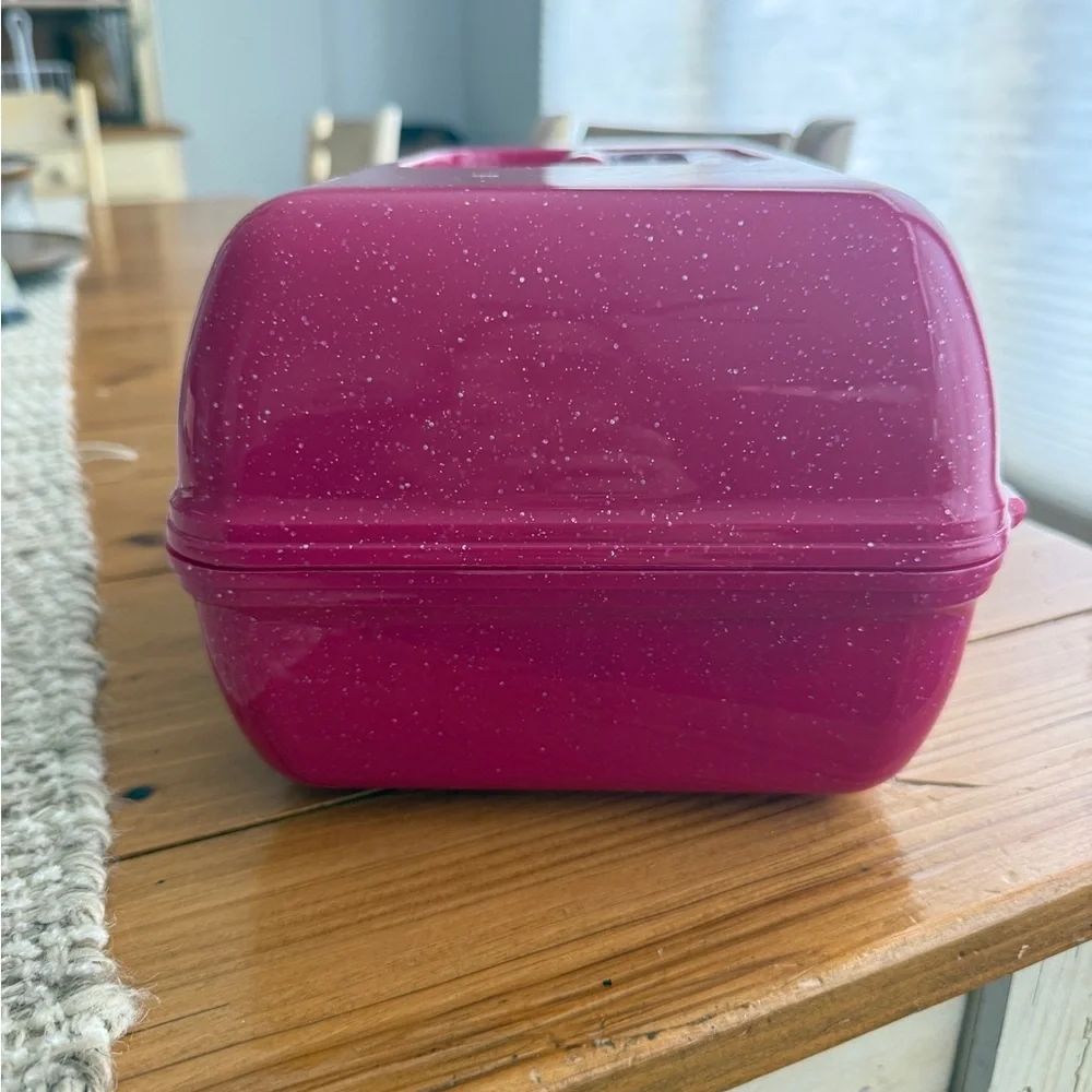 Caboodles Sparkly Hot Pink w/Silver Sparkle Make Up Jewelry Case Organizer VTG